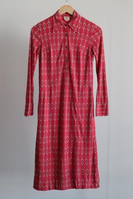 vintage】CELINE / 80's chain motif silk dress - Madder vintage vintage】CELINE / 80's chain motif silk dress - Madder vintage
