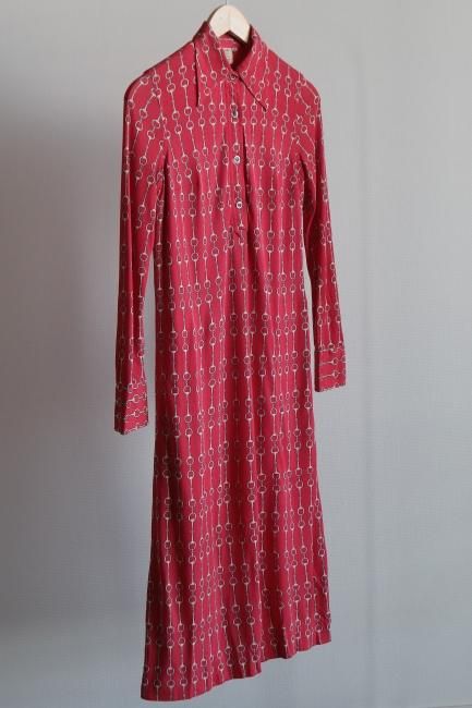 vintage】CELINE / 80's chain motif silk dress - Madder vintage vintage】CELINE / 80's chain motif silk dress - Madder vintage