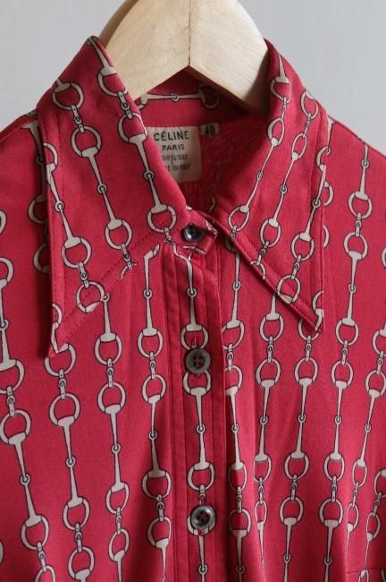 vintage】CELINE / 80's chain motif silk dress - Madder vintage vintage】CELINE / 80's chain motif silk dress - Madder vintage