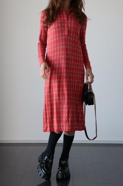 vintage】CELINE / 80's chain motif silk dress - Madder vintage