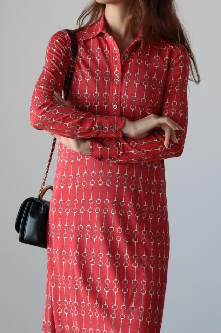 vintage】CELINE / 80's chain motif silk dress - Madder vintage
