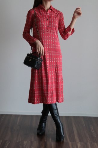 【vintage】CELINE / 80's chain motif patterned all over silk dress