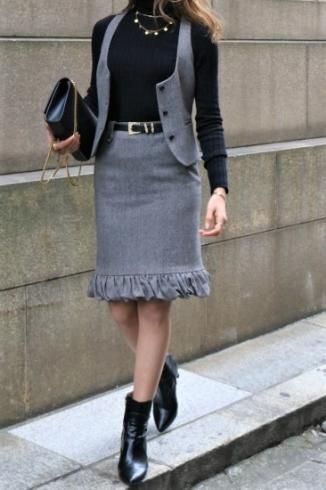 vintageGUCCI / herringbone pattern vest & narrow skirt set up