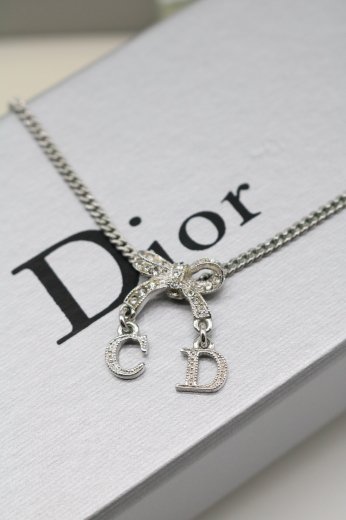 vintageChristian Dior / CD logo charm ribbon motif necklace