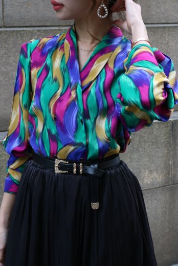 vintageshawl collar double button crop blouse