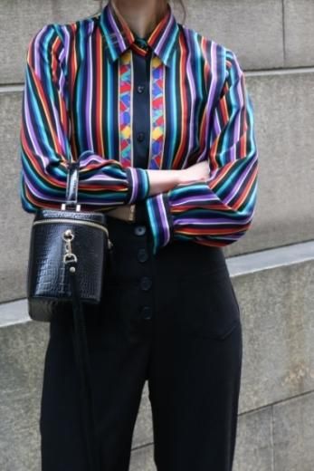 vintagefront stained glass pattern multi stripe blouse