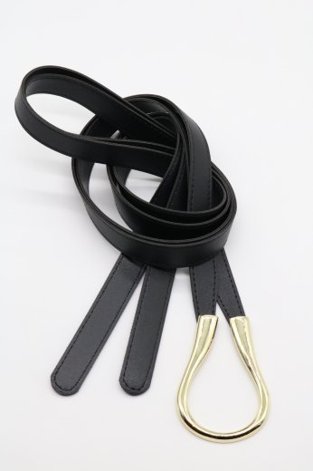 oval buckle synthetic leather double belt / black