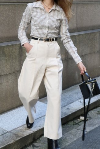 vintageChristian Dior / open collar shell button silk mix stripe blouse