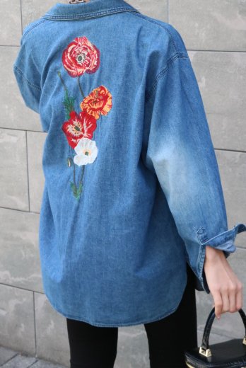 vintageKENZO / floral embroidery denim shirt