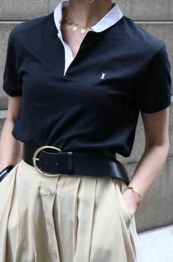 vintageSaint Laurent / stand collar YSL embroidery logo polo shirt