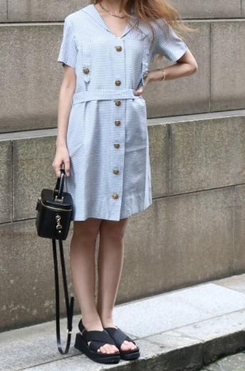 vintage50's sailor collar marine look stripe old dress