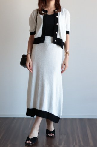 pearl button tops & trapeze skirt bicolor pile set up / white