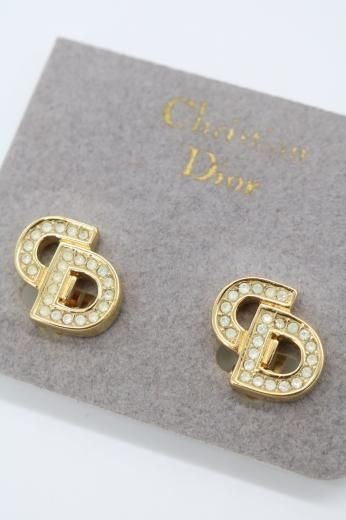 vintageChristian Dior / CD logo line stone earrings