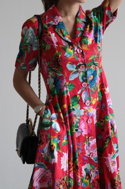 vintage】KENZO / open collar floral button down long shirt vintage】KENZO / open collar floral button down long shirt
