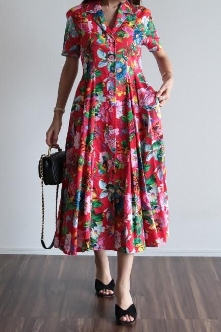 vintage】KENZO / open collar floral button down long shirt