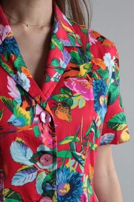 vintage】KENZO / open collar floral button down long shirt