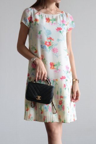 【vintage】KENZO / boat neck floral see-through chiffon dress (petticoat set)