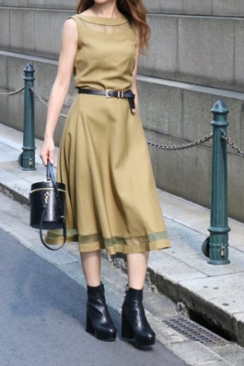 【vintage】GIVENCHY / organdy sleeveless tops & flare skirt linen mix set up