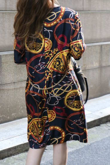 vintage】CELINE / macadam charm chain scarf motif long dress 