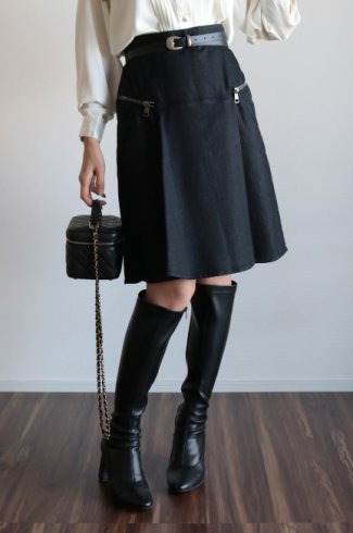 【vintage】GUCCI / GG embroidery logo patch box pleats denim yoke skirt
