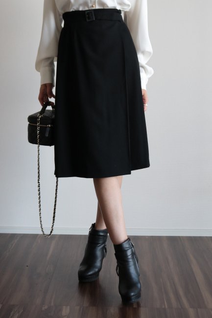 vintage】GIVENCHY / wool wrap skirt (logo buckle belt set