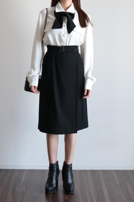 vintage】GIVENCHY / wool wrap skirt (logo buckle belt set