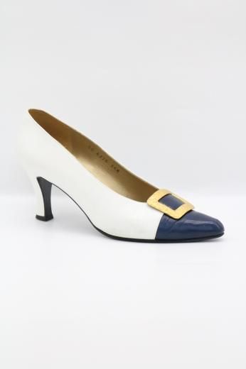 vintageYves Saint Laurent / square buckle decoration bicolor pumps