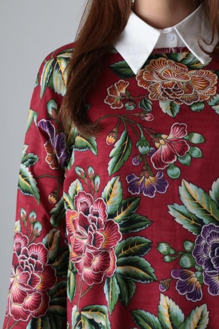 vintage】KENZO / boat neck floral tops - Madder vintage vintage】KENZO / boat neck floral tops - Madder vintage