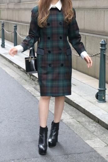 vintage90's tartan check no collar dress