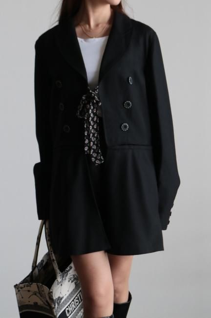 KENZO ダブルコート KENZO WOOL VARSITY JACKET Black （ケンゾー ウール バーシティ