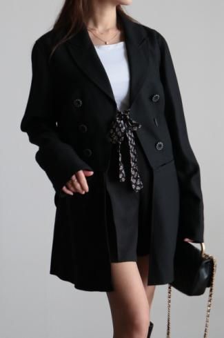 vintageKENZO / floral ribbon 2way docking wool chester coat