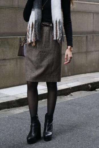 vintageYves Saint Laurent / back slit melange wool straight skirt