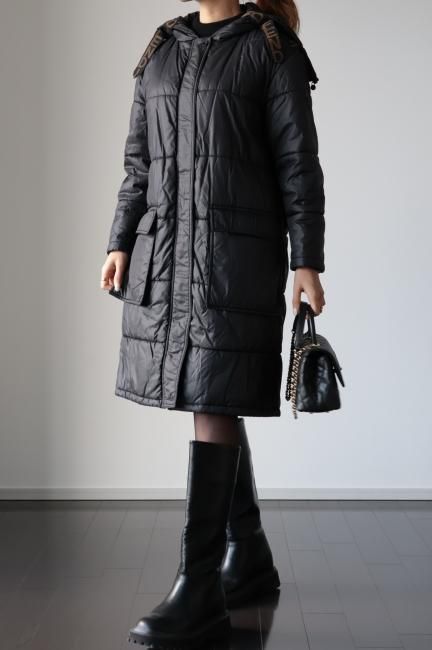 vintage】FENDI / shoulder logo belt light weight long down coat 
