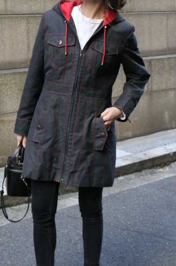 【vintage】CELINE / double flap pocket red stitch hooded jacket
