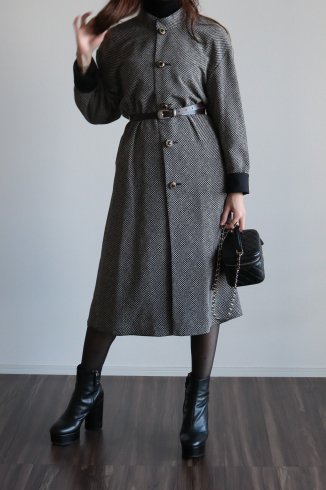 【vintage】stand collar 2way reversible long jacket coat
