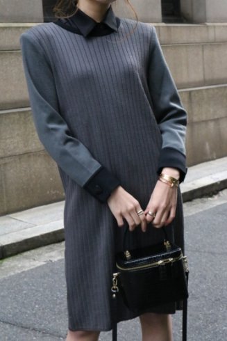【vintage】Yves Saint Laurent / round neck rib knit box dress