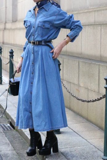 【vintage】2way long denim shirt dress