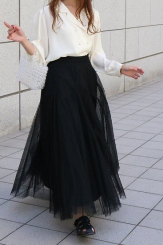 velour dot pattern pannier tulle skirt / black