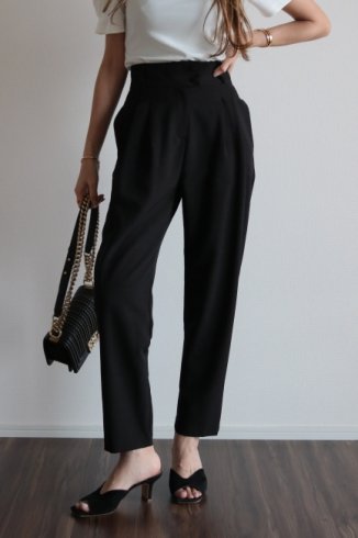 high waist tapered slacks pants / black