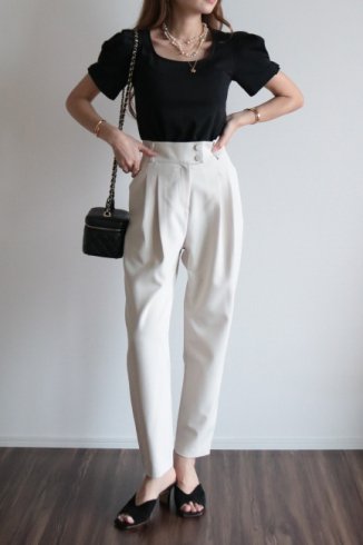 high waist tapered slacks pants / off white