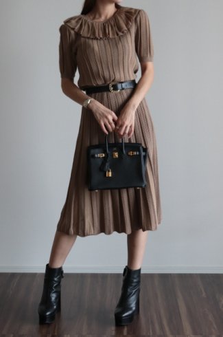 【vintage】Christian Dior / ruffle collar tops & flare skirt  knit set up