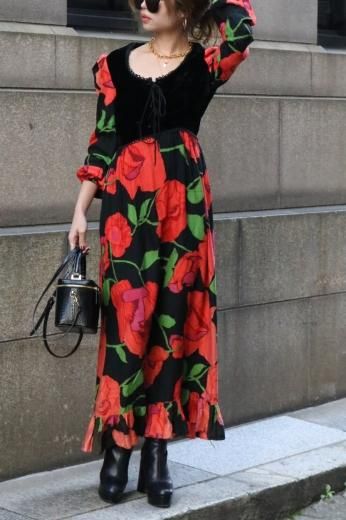 vintage front lace up floral maxi dress 