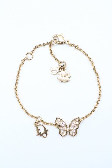 vintage】Christian Dior / butterfly motif CD logo charm chain