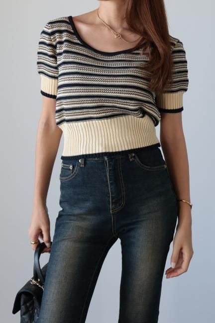 vintage】FENDI / U neck compact summer knit tops - Madder vintage