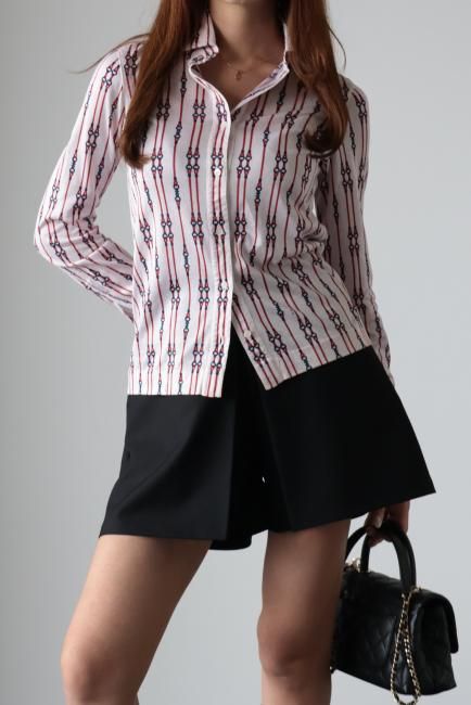 vintage】CELINE / rope chain patterned pure cotton blouse vintage】CELINE / rope chain patterned pure cotton blouse