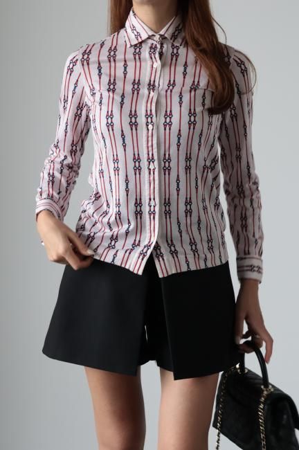 vintage】CELINE / rope chain patterned pure cotton blouse vintage】CELINE / rope chain patterned pure cotton blouse