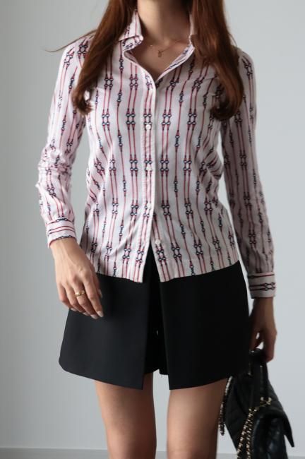 vintage】CELINE / rope chain patterned pure cotton blouse vintage】CELINE / rope chain patterned pure cotton blouse