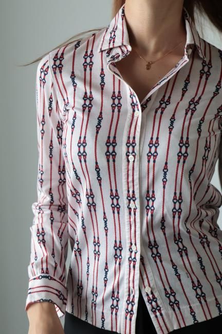 vintage】CELINE / rope chain patterned pure cotton blouse vintage】CELINE / rope chain patterned pure cotton blouse