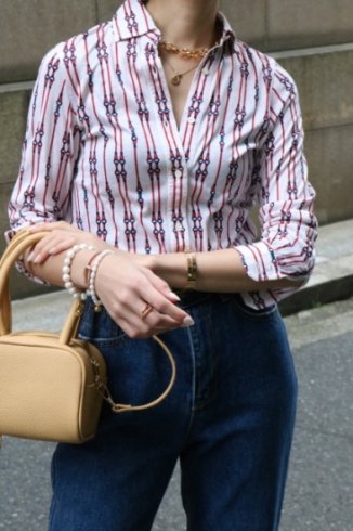 【vintage】CELINE / rope chain patterned pure cotton blouse
