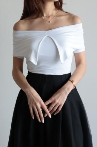 2way quaker collar off shoulder compact tops / white